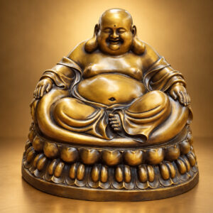 Large Brass Laughing Buddha Statue — Front studio view
