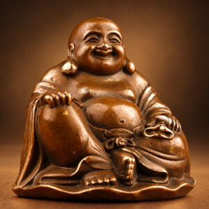 Seated Copper Laughing Buddha Statue — Alternate studio view