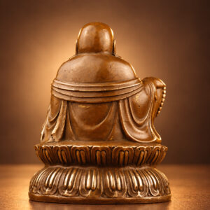 Copper Laughing Buddha on Lotus Base — Alternate studio view