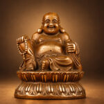 Copper Laughing Buddha on Lotus Base — Front studio view