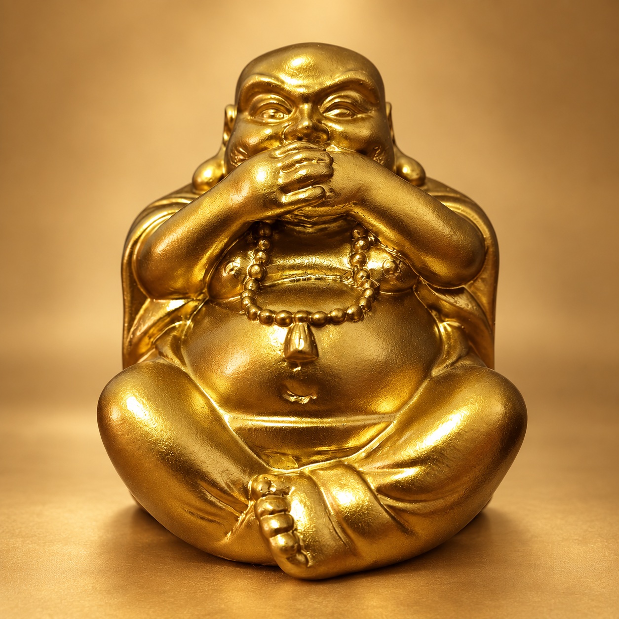 Gold Laughing Buddha Statue — front studio view Gold Laughing Buddha Statue — front studio view