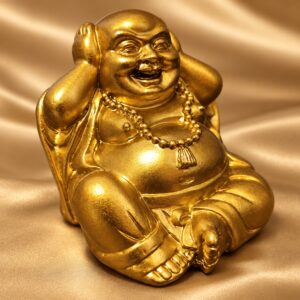 Gold Laughing Buddha Statue — angled studio view