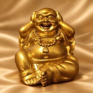 Gold Laughing Buddha Statue — front studio view