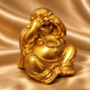 Gold Laughing Buddha Statue — angled studio view