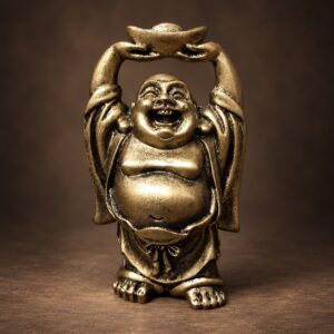 Standing Laughing Buddha Statue with Ingot — front studio view
