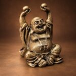Seated Laughing Buddha Statue with Raised Ingots — angled studio view