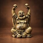 Seated Laughing Buddha Statue with Raised Ingots — front studio view