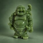 Green Laughing Buddha Statue with Fan — front studio view