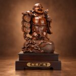 Laughing Buddha Statue on Money Bag — front studio view