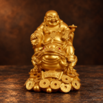 7.5 cm gold-colored resin Laughing Buddha riding money frog — studio view