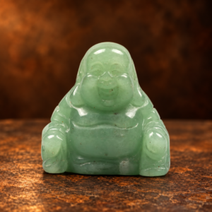 Front studio view of a miniature green aventurine Laughing Buddha