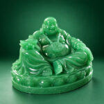 Green Laughing Buddha Statue with Bowl — Alternate studio view
