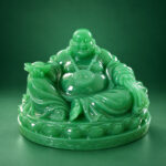 Green Laughing Buddha Statue with Bowl — Front studio view