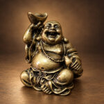Mini Laughing Buddha Statue with Raised Ingot — Front studio view