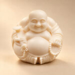 Front studio view of the white miniature Laughing Buddha statue