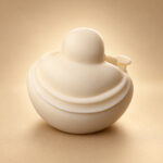 Rear studio view of the white miniature Laughing Buddha statue
